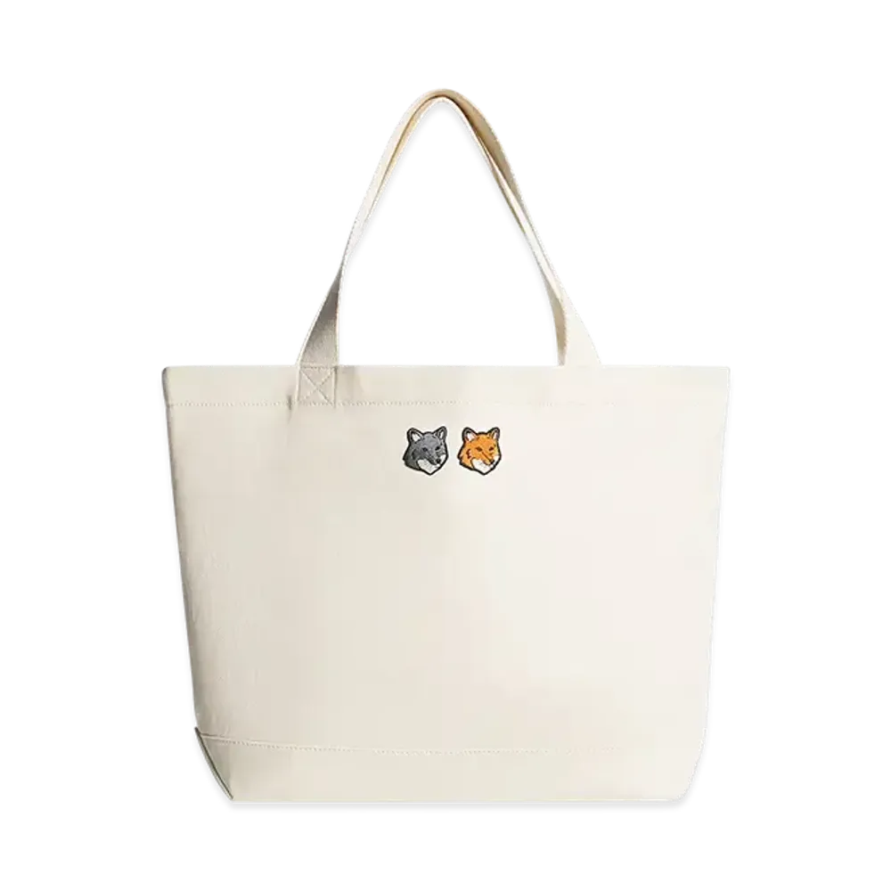Maison Kitsune Double Bold Fox Head Patch Tote Bag "Ecru"