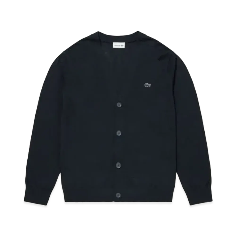LACOSTE Washable Wool V Neck Knit Cardigan "Navy"
