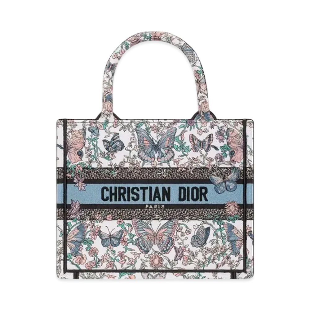 Dior Small Dior Book Tote Toile de Jouy Papillon Embroidery "White/Blue"