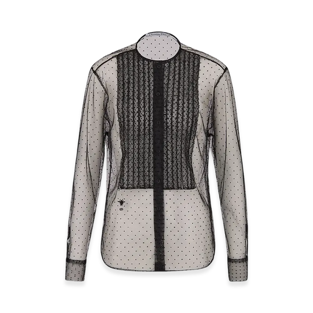 Dior Women's Sheer Blouse with Plastron Plumetis Tulle "Black"