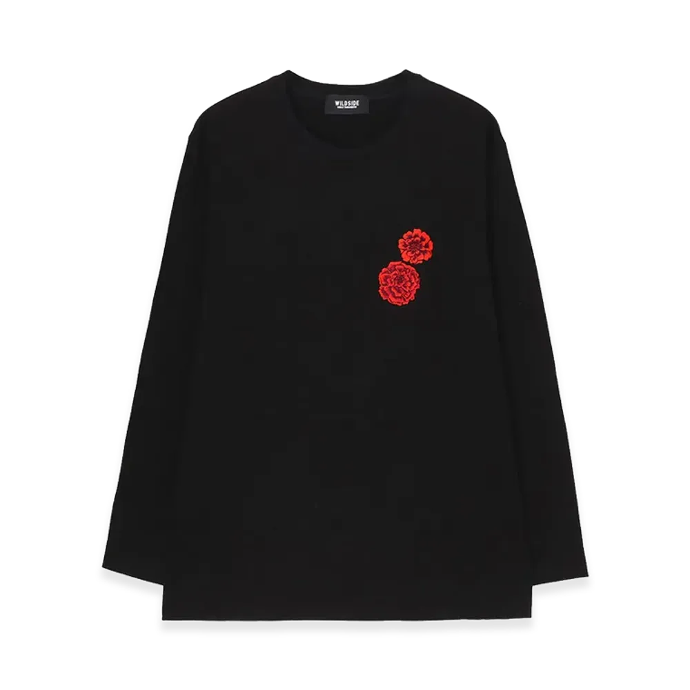 WILDSIDE YOHJI YAMAMOTO Peony Embroidered Long Sleeve T-shirt "Black"