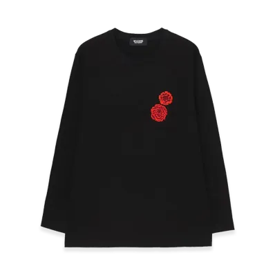 WILDSIDE YOHJI YAMAMOTO Peony Embroidered Long Sleeve T-shirt "Black"