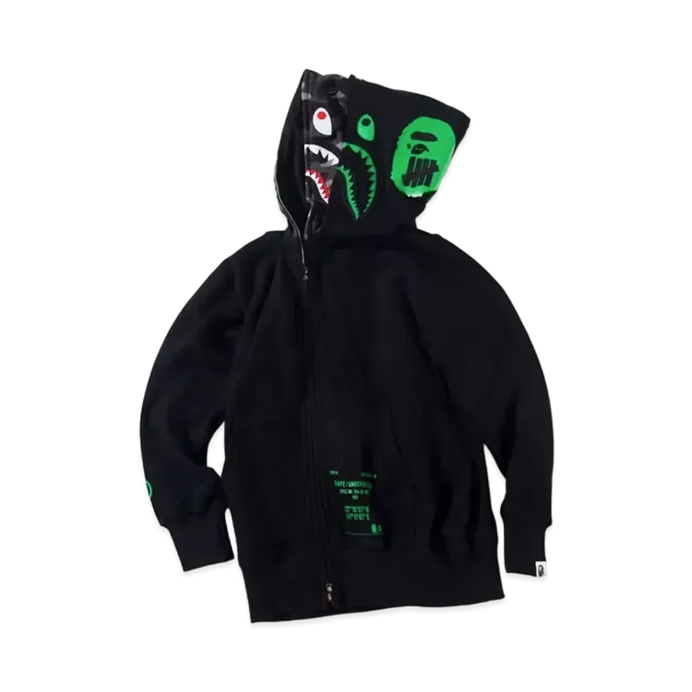 A BATHING APE / UNDEFEATED Double Shark Full Zip Hoodie "Green"