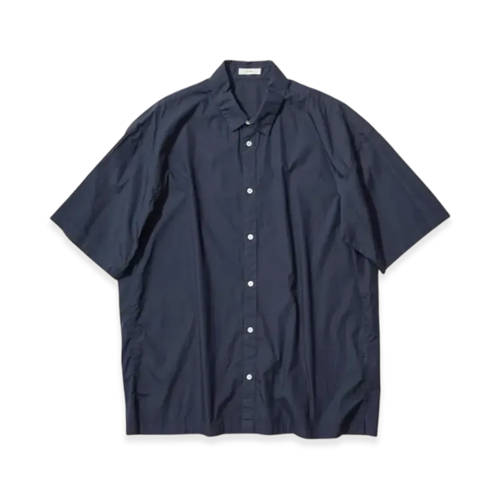 ATON Cotton Lawn Oversized Short Sleeve Shirt "Navy"