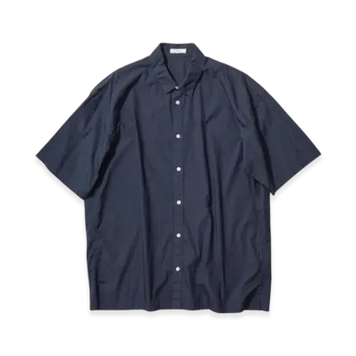 ATON Cotton Lawn Oversized Short Sleeve Shirt "Navy"