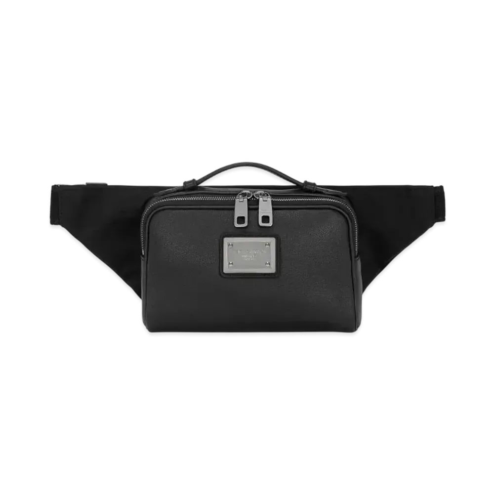 DOLCE&GABBANA Grainy Calfskin and Nylon Belt Bag "Black"