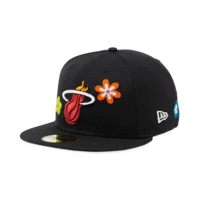 NEW ERA 59FIFTY Chain Stitch Floral Miami Heat Pink Under Visor "Black"