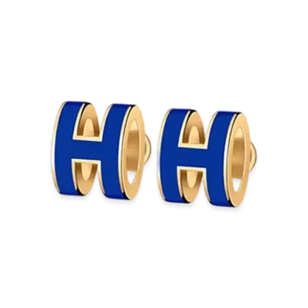 Hermes Mini Pop H Earrings "Gold/Blue Royal"