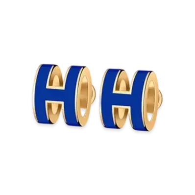 Hermes Mini Pop H Earrings "Gold/Blue Royal"