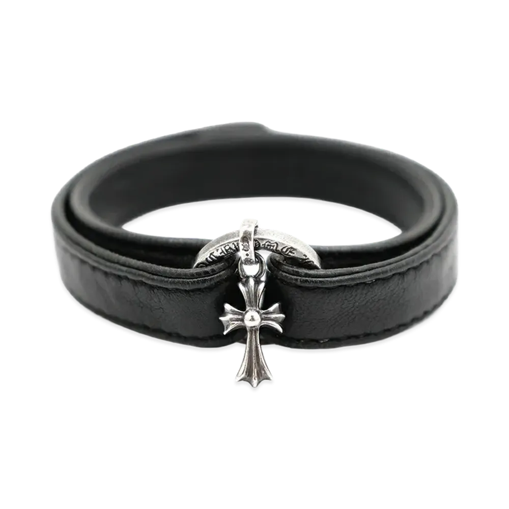 Chrome Hearts DBL WRAP NTFL V1 Baby Fat Cross Ball Leather Bracelet "Black"