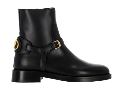 Valentino Garavani Women's Black Leather Vlogo Signature Ankle Boots "Black"