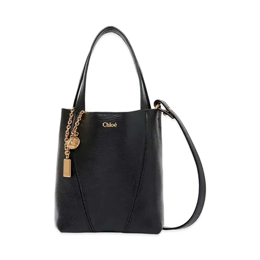 Chloe Small Spin Tote Bag In Grained Leather "Black"