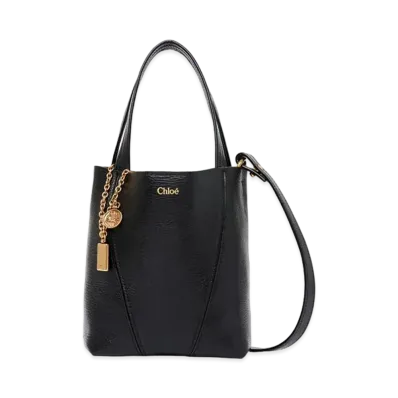 Chloe Small Spin Tote Bag In Grained Leather "Black"