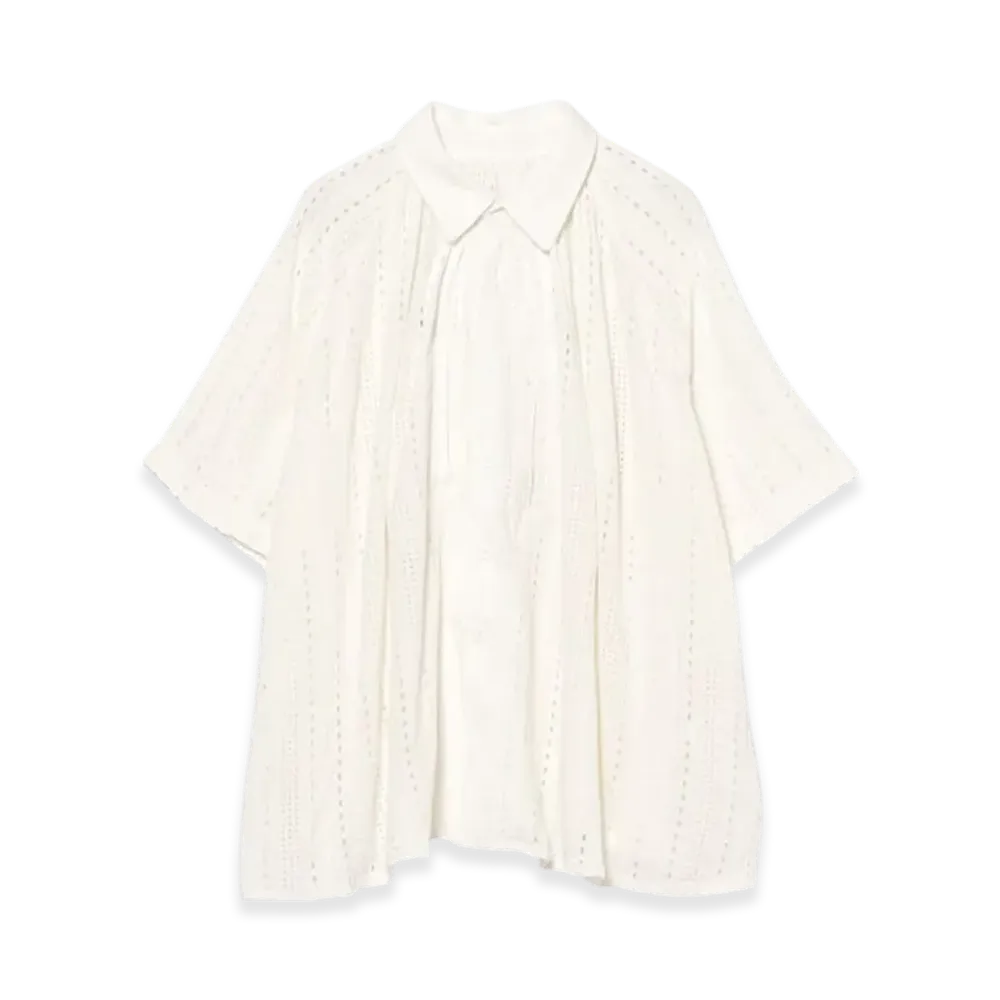 ENGINEERED GARMENTS Lab Shirt "White Rayon Embroidery E"
