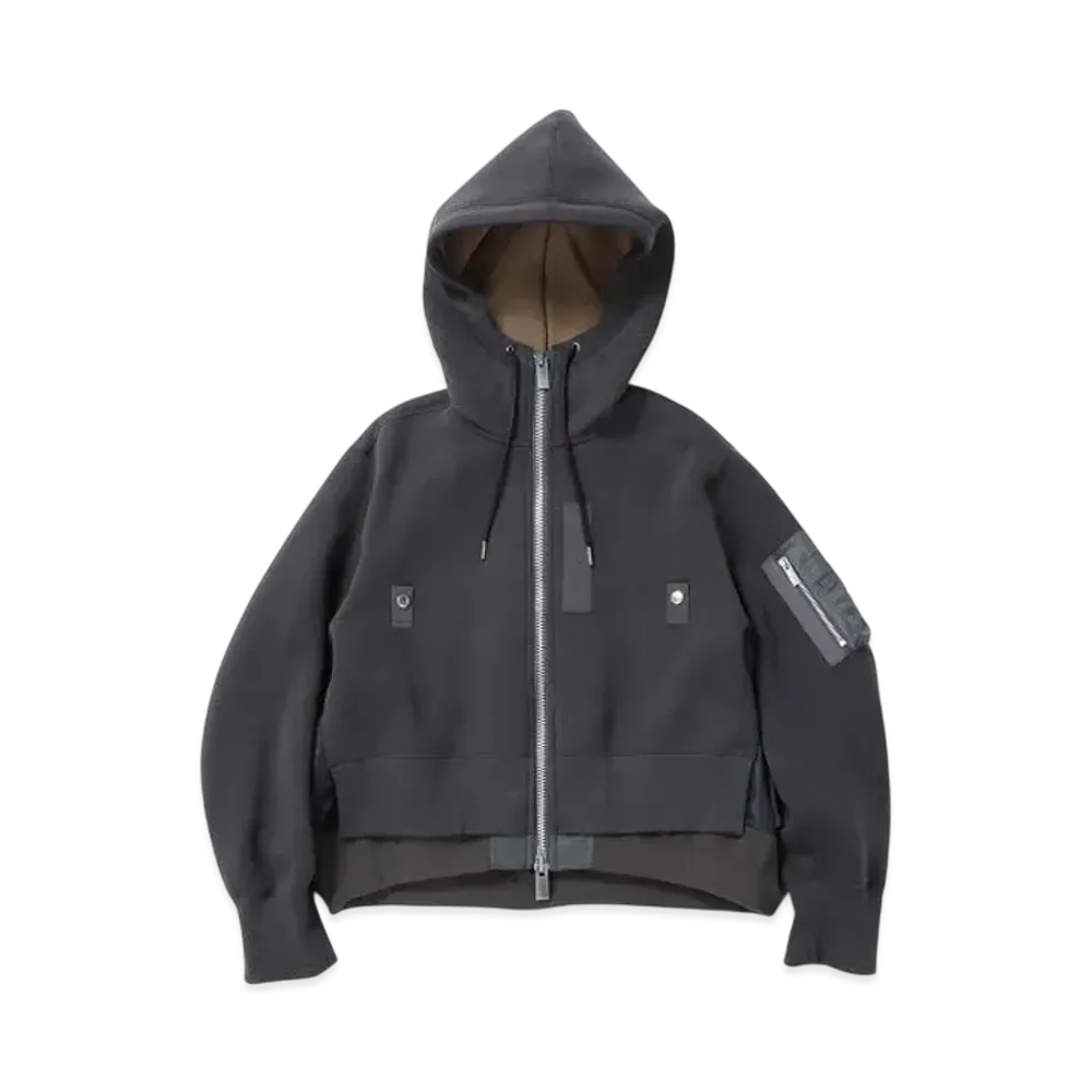sacai Sponge Sweat x Nylon Twill Hoodie "Charcoal Gray/Charcoal Gray"