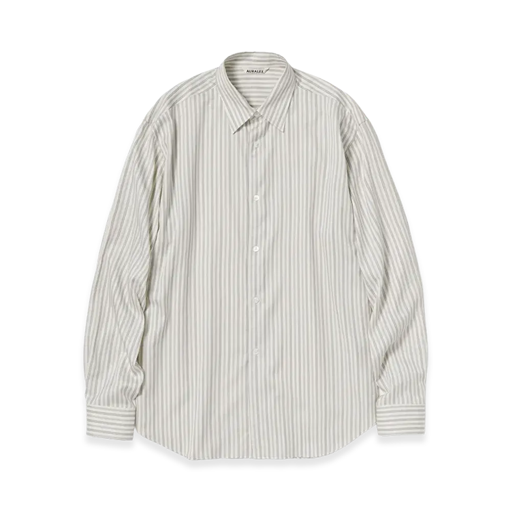 AURALEE Cotton Silk Stripe Shirt "Light Gray Stripe"