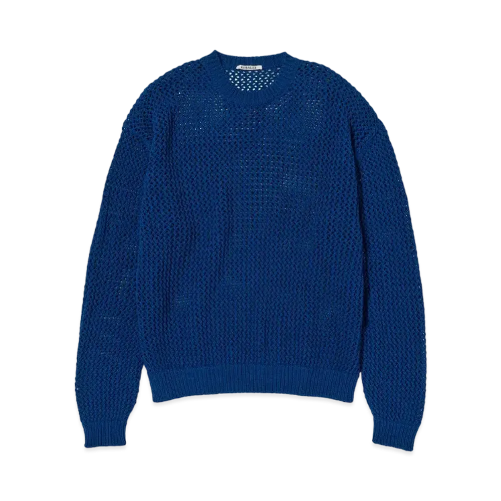AURALEE Cotton Lily-Yarn Mesh Knit P/O "Blue"