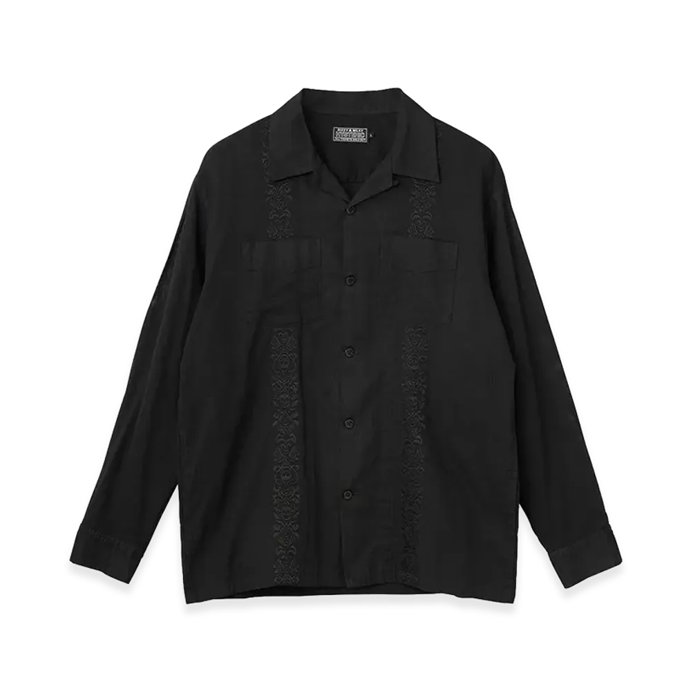 HYSTERIC GLAMOUR Skull Strap Embroidered Cuba Shirt "Black"