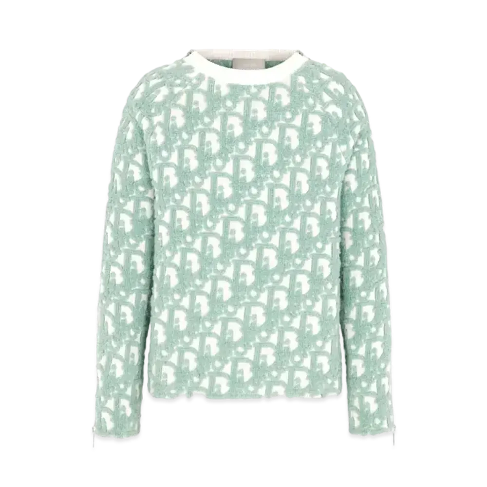 Dior Oblique Sweater Virgin Wool and Cotton-Blend Jacquard "Light Green"