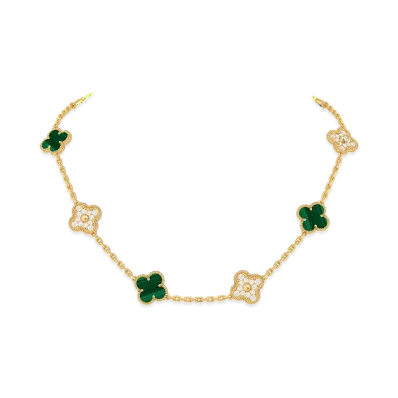 Van Cleef & Arpels Vintage Alhambra necklace 10 motifs "18K Yellow gold/Diamond/Malachite"