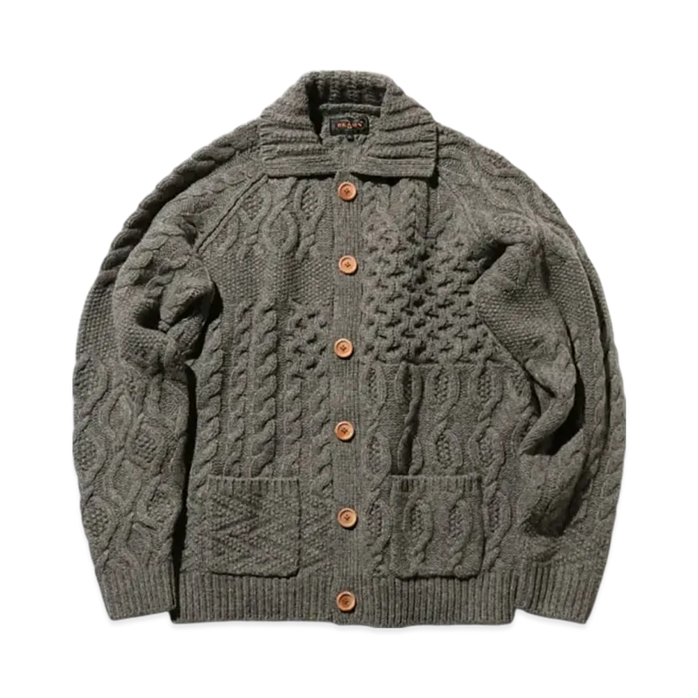 BEAMS Cardigan Alan Patchwork "Gray"