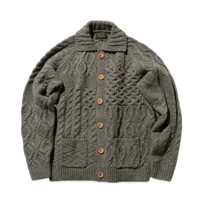 BEAMS Cardigan Alan Patchwork "Gray"