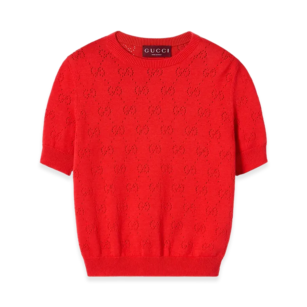 GUCCI Women's Openwork GG Sweater "Pink"