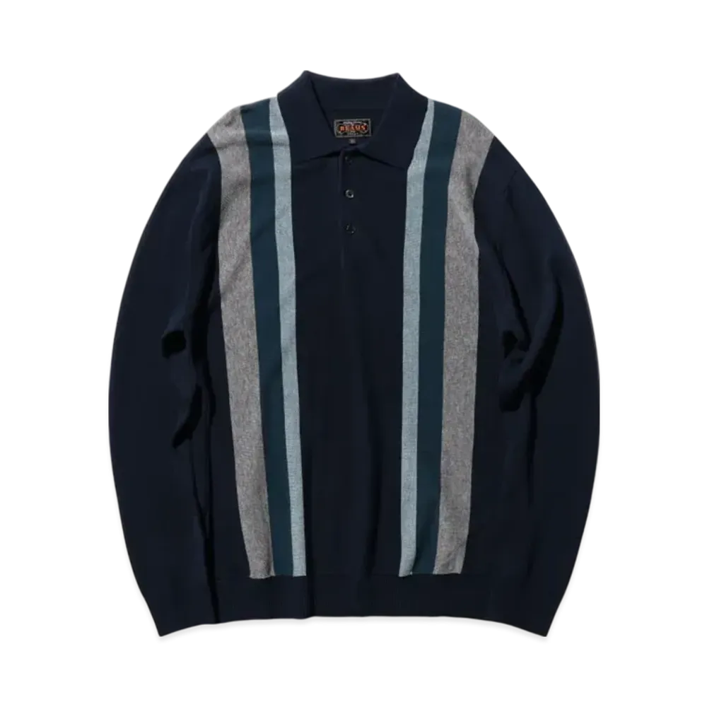 BEAMS Knit Polo Stripe Argyle "Navy"