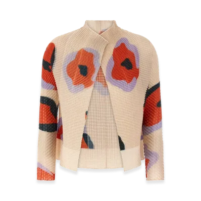 ISSEY MIYAKE Womens Verve Pleats Top Cardigan "Beige"