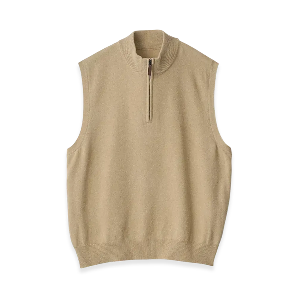 ssstein Extra Fine Wool Knit Half Zip Vest "Beige"