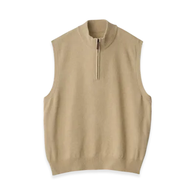 ssstein Extra Fine Wool Knit Half Zip Vest "Beige"