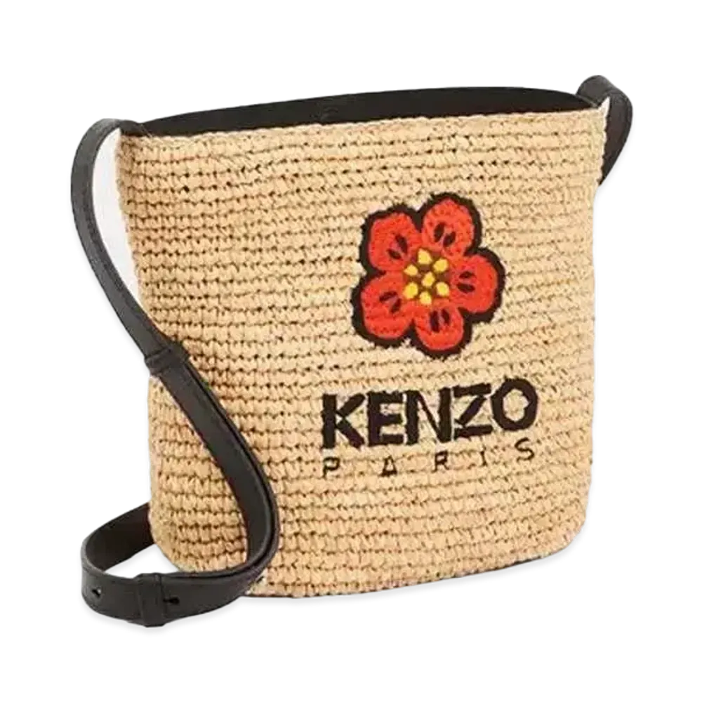 KENZO 'BEACH' Mini Raffia Bucket Bag "Black"