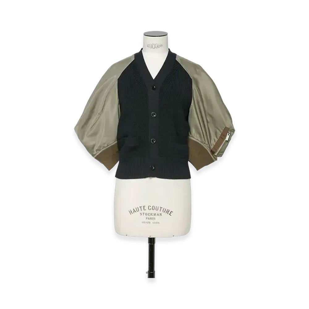 sacai Nylon Twill x Knit Cardigan "Navy/Taupe"