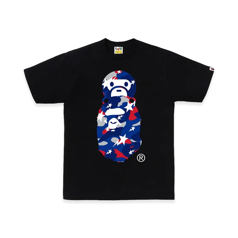 A BATHING APE Sta Strike Camo Milo On Ape Head Tee "Black/Blue"