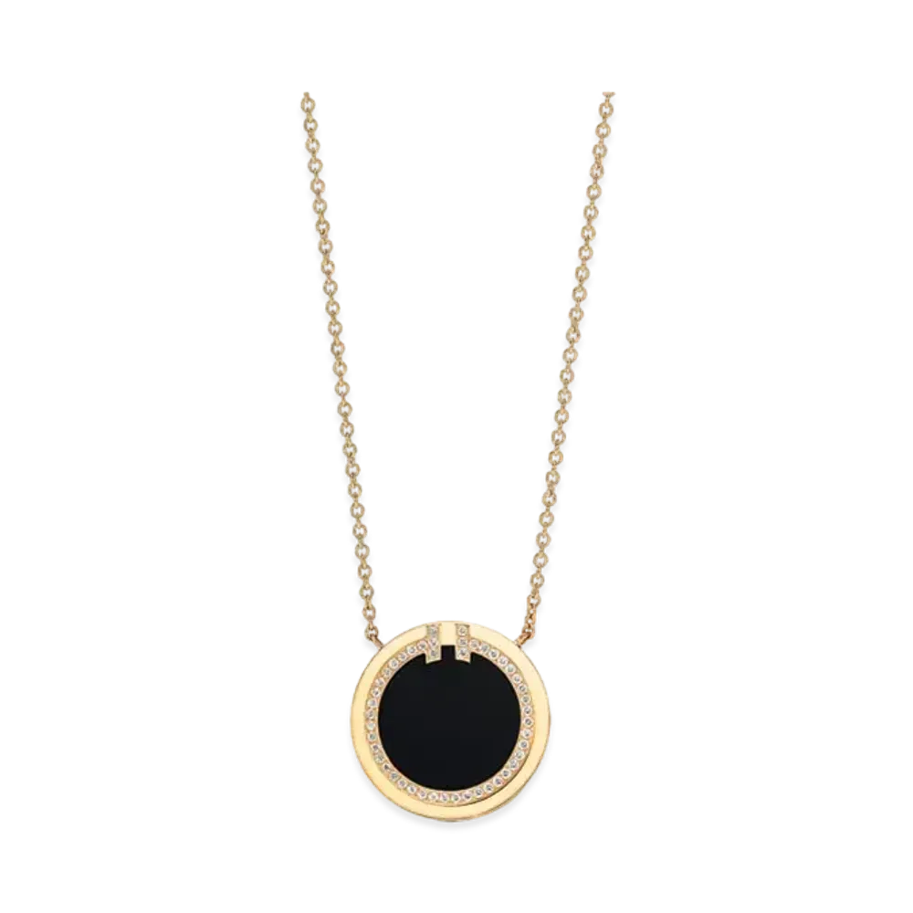 Tiffany & Co. Tiffany T Diamond and Black Onyx Circle Pendant "Gold"
