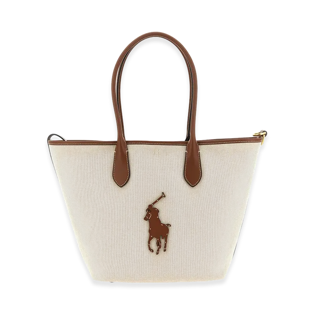 Polo Ralph Lauren Women's Canvas Shopping Bag With Front Logo Patch "White"