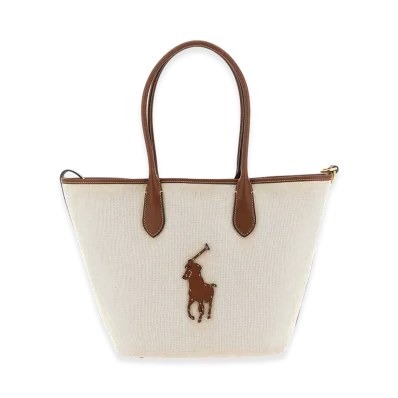 Polo Ralph Lauren Women's Canvas Shopping Bag With Front Logo Patch "White"