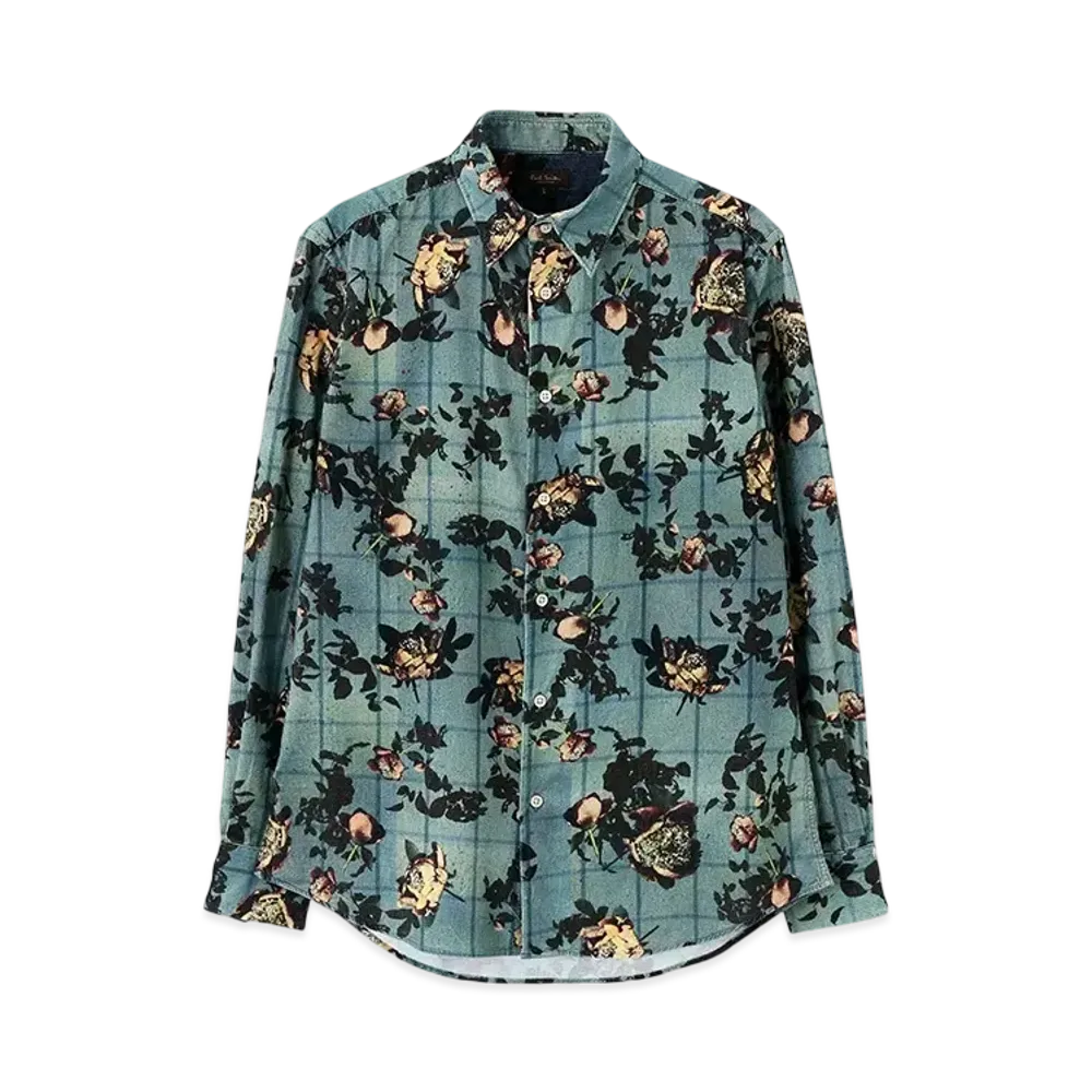 Paul Smith Dark Film Print Corduroy Shirt "BlueGreen"