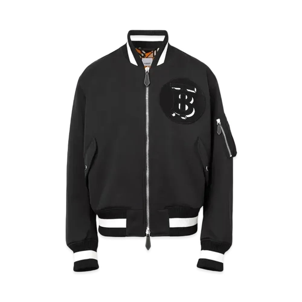 Burberry Monogram Motif Silk Bomber Jacket "Black"