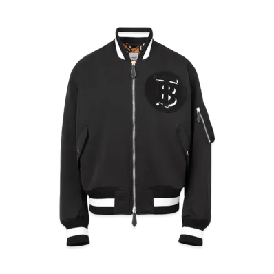 Burberry Monogram Motif Silk Bomber Jacket "Black"