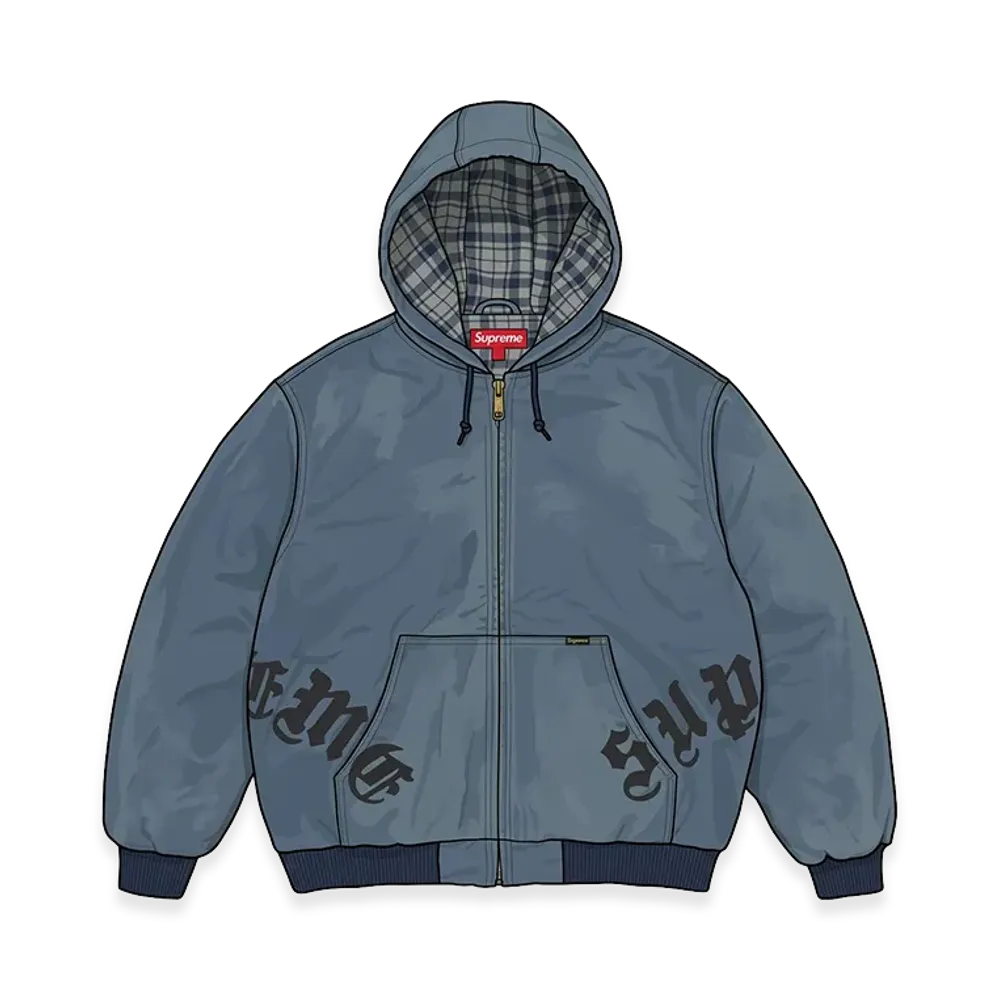 Supreme Leather Applique Hooded Work Jacket "Navy"
