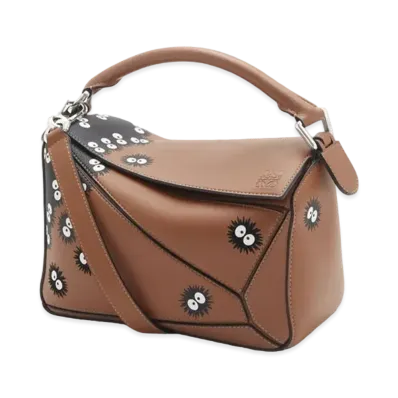 LOEWE x My Neighbor Totoro Dust Bunnies Mini Puzzle Bag In Classic Calfskin "Black/Tan"