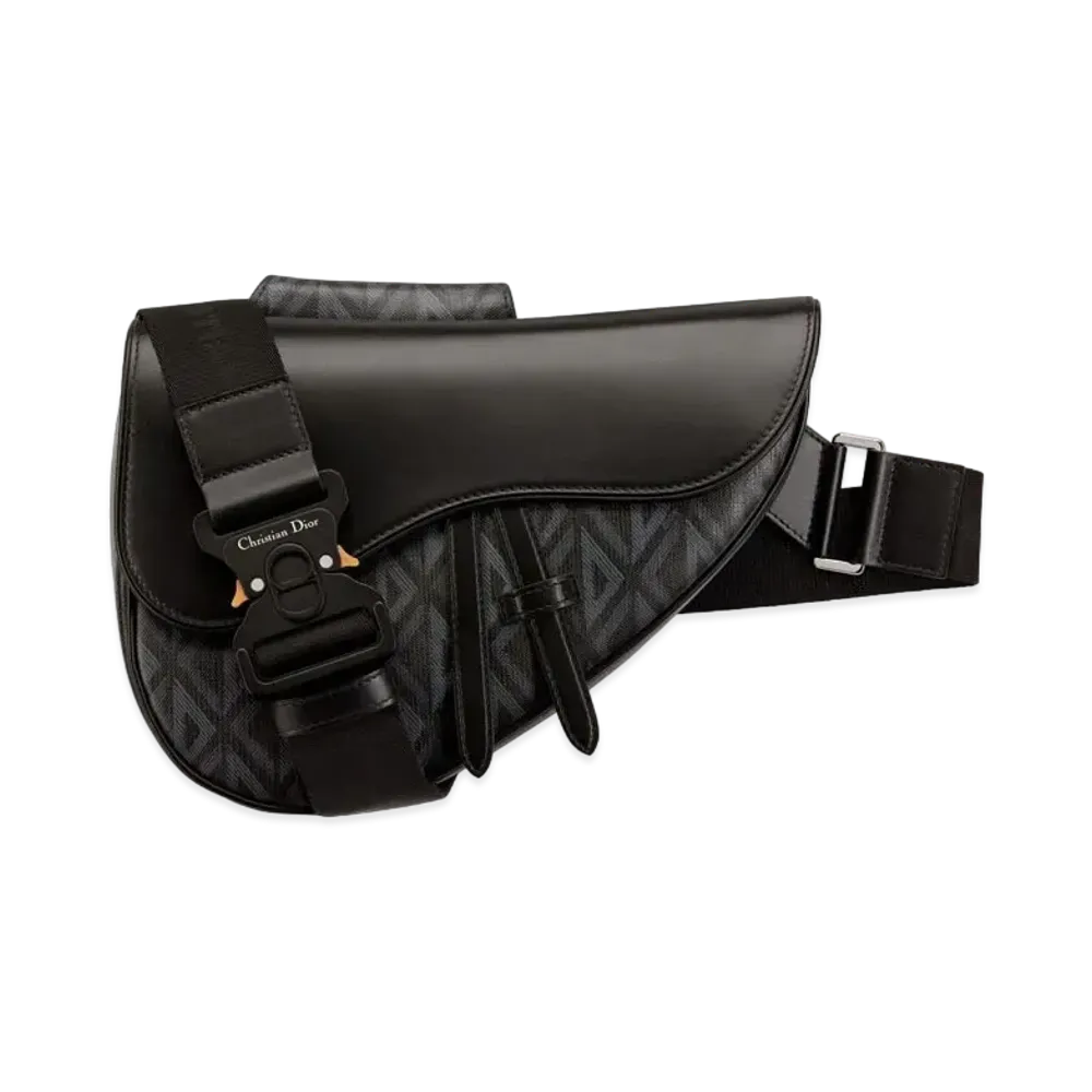 Dior DiorEssentials Saddle Bag CD Diamond Canvas & Smooth Calfskin "Black"