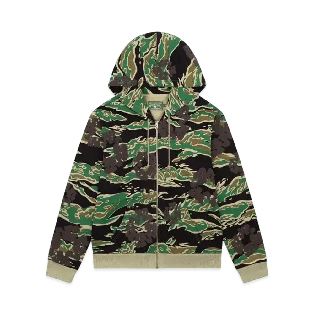DENIM TEARS Green Camo Cotton Wreath Zip Hoodie "Tiger Camo"
