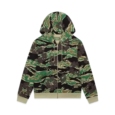 DENIM TEARS Green Camo Cotton Wreath Zip Hoodie "Tiger Camo"