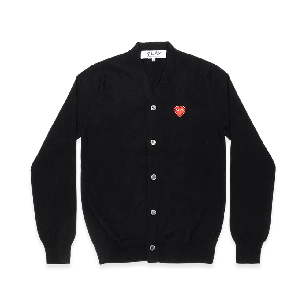 PLAY COMME des GARCONS Unisex V-Neck Cardigan with Emblem x Rhinestone "Black"