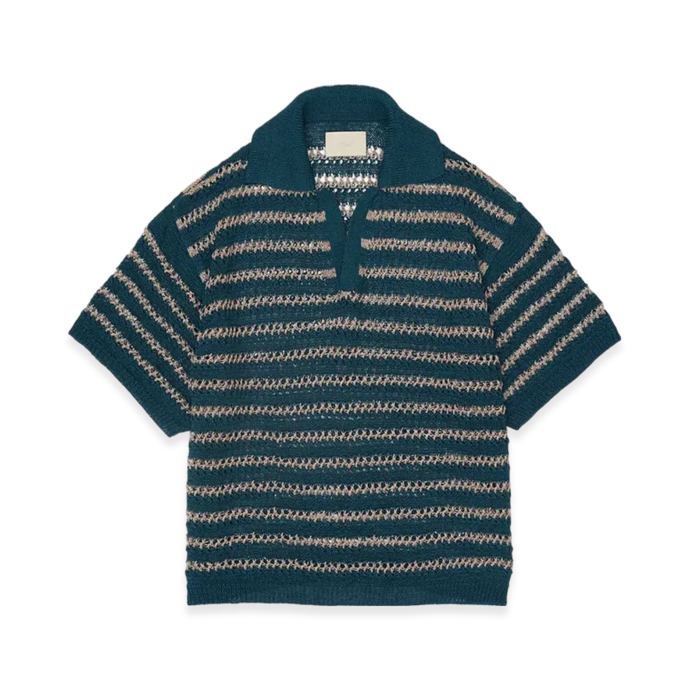 YOKE Border Mesh Knit Skipper Polo Shirt "Peacock Green"
