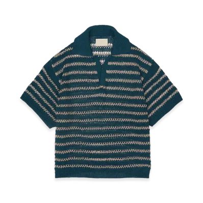 YOKE Border Mesh Knit Skipper Polo Shirt "Peacock Green"