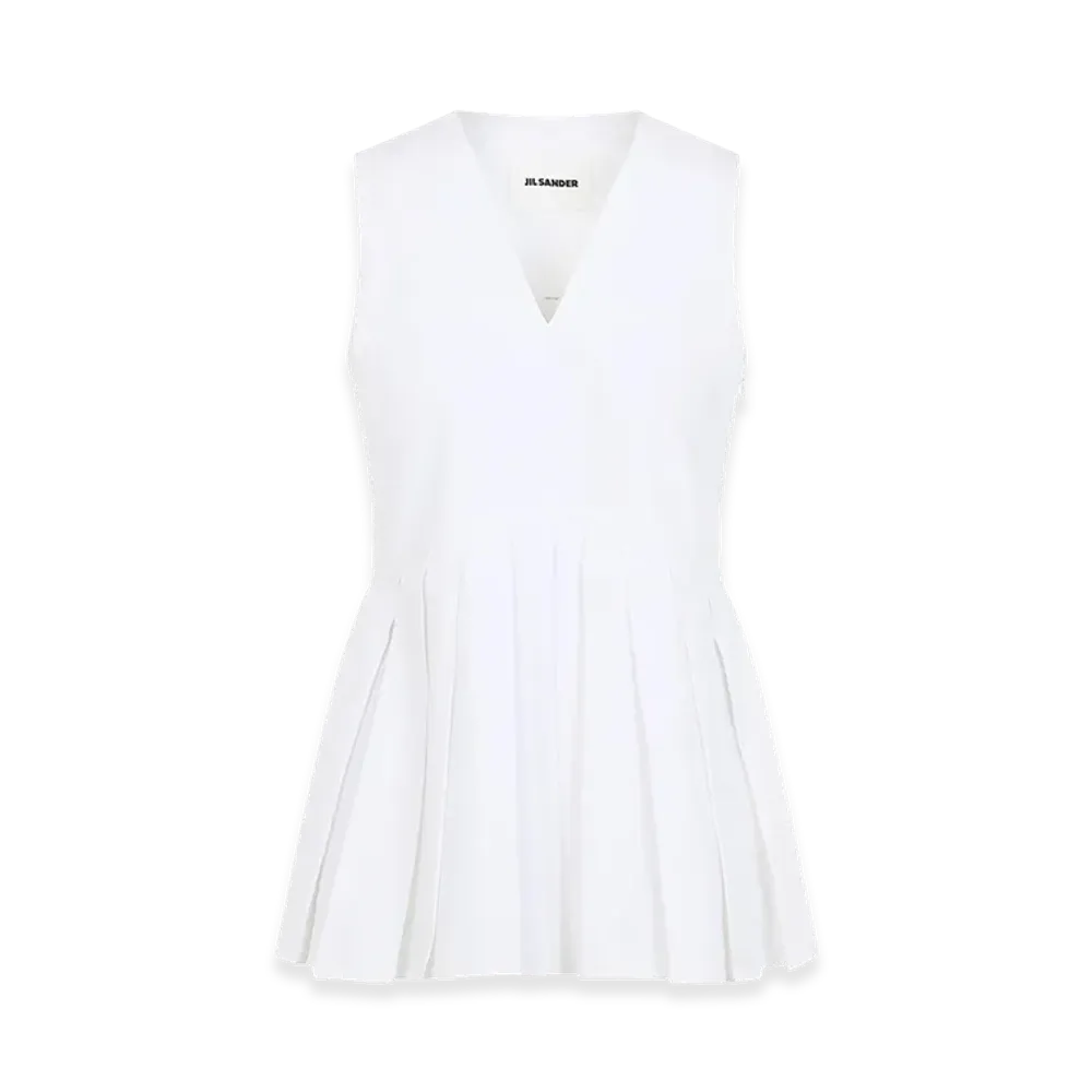 Jil Sander Women's Sleveless A-Line Pleated Top "White"