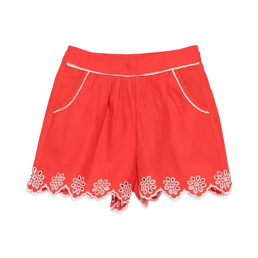 STELLA McCARTNEY Kids Scallop Trim Linen Blend Shorts "Red"